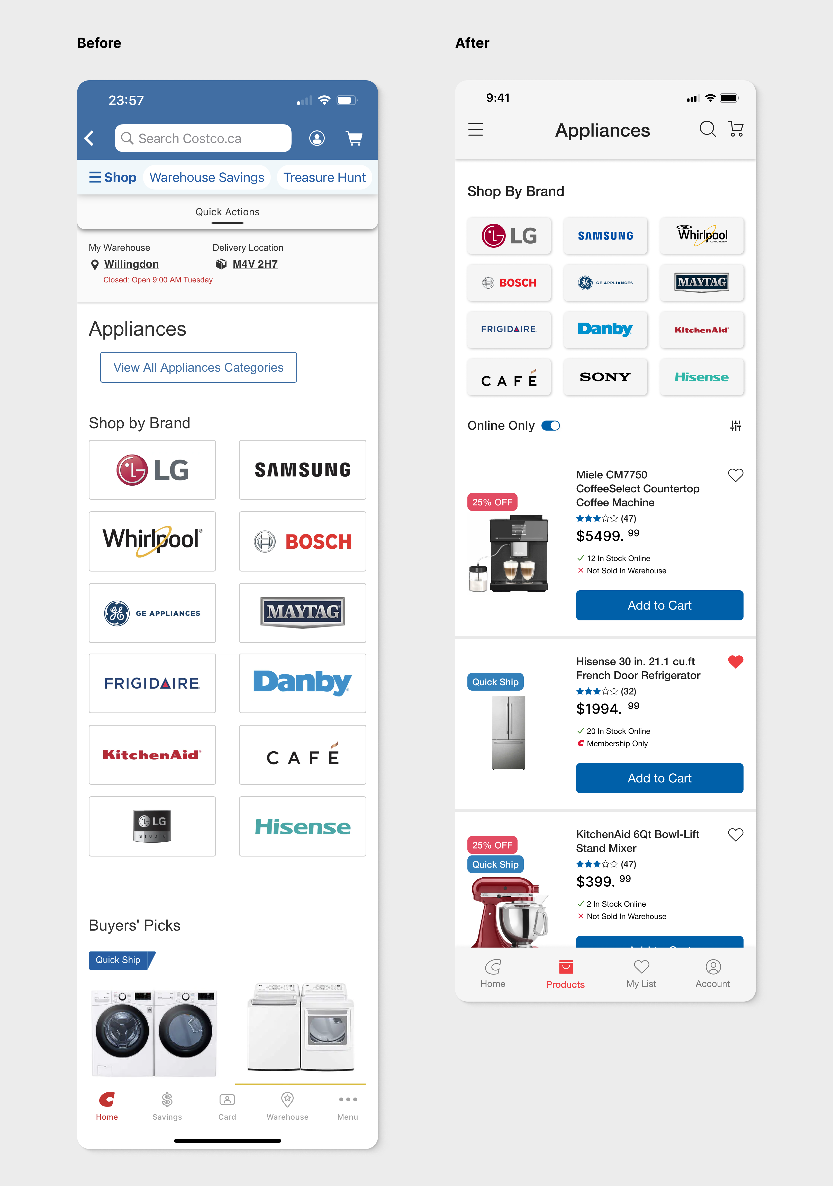 Redesigned product list page for Costco