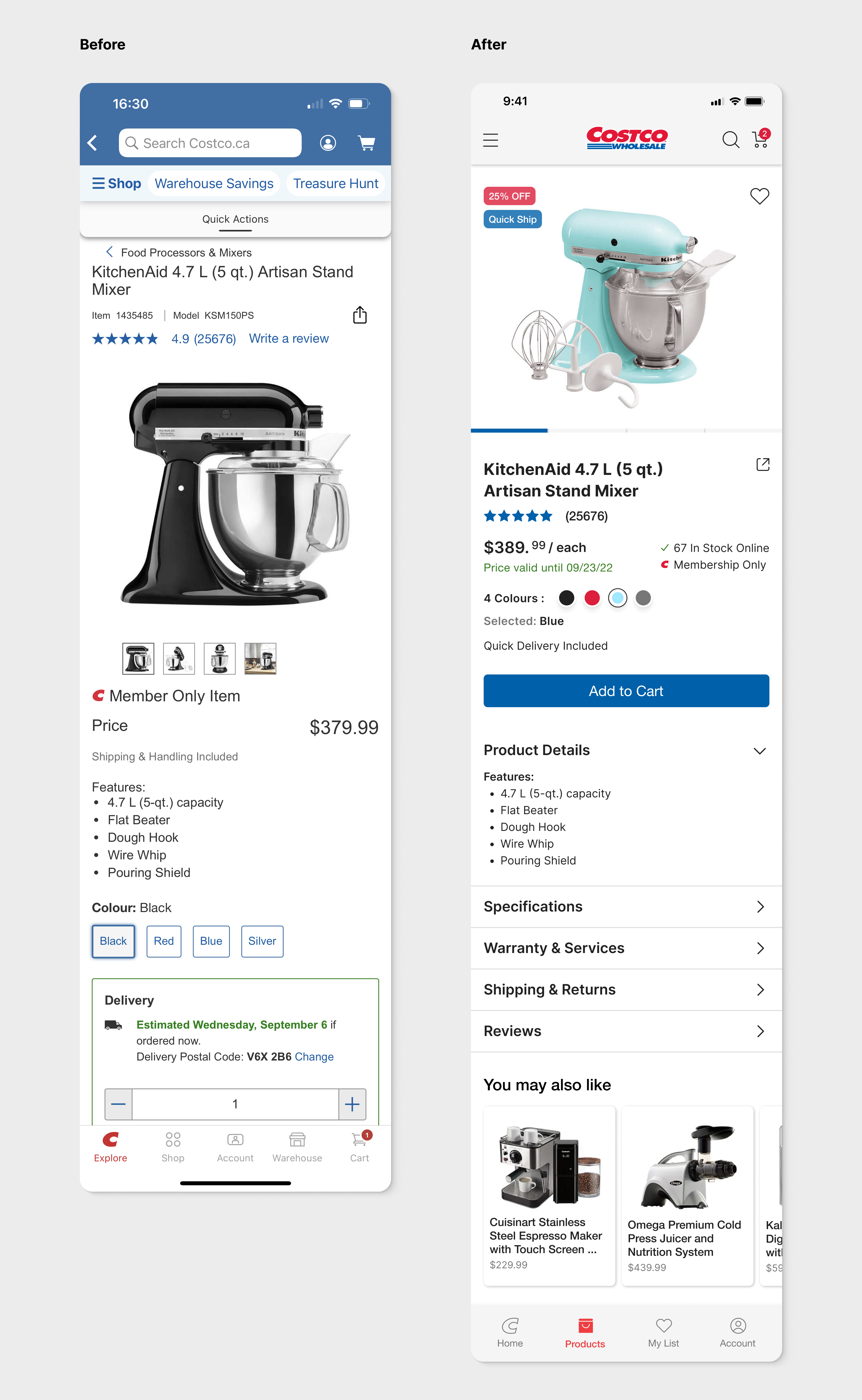 Redesigned product detail page for Costco